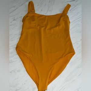 Andrea iyamah yellow gold one piece bathing suit swim silver buckle xxl new